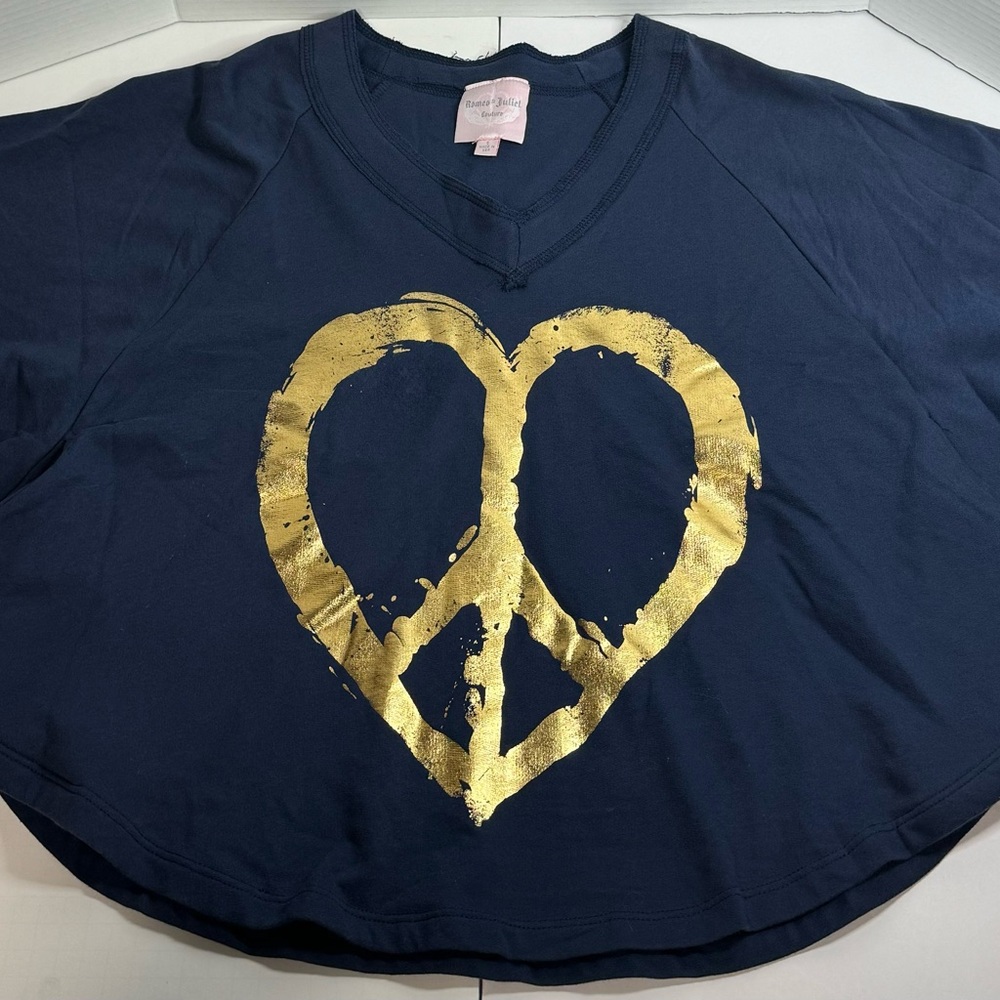 Romeo & Juliet Couture V Neck OverSized Open Arm Sweatshirt Navy Size Small